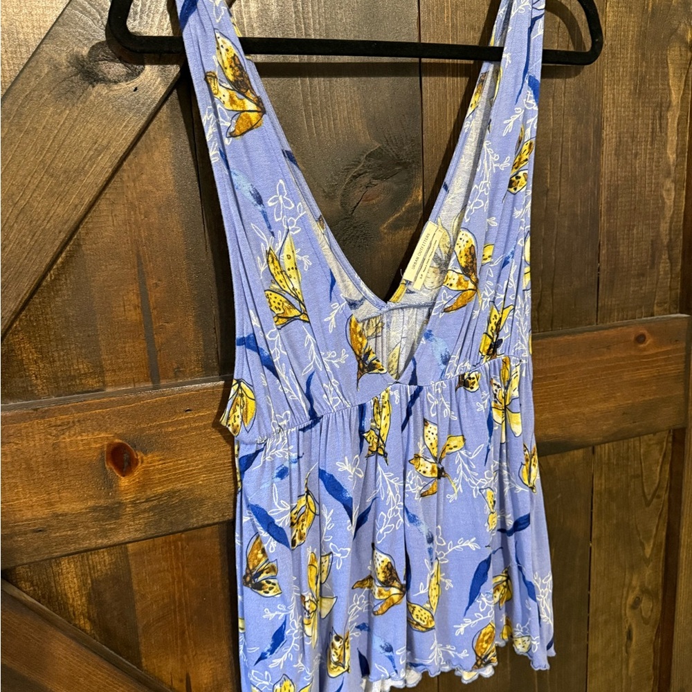 Urban Outfitters Blue and Yellow Patterned Top